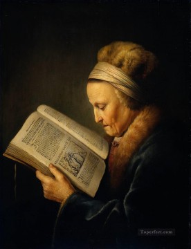  Dou Deco Art - Old Woman Reading a Lectionary Golden Age Gerrit Dou